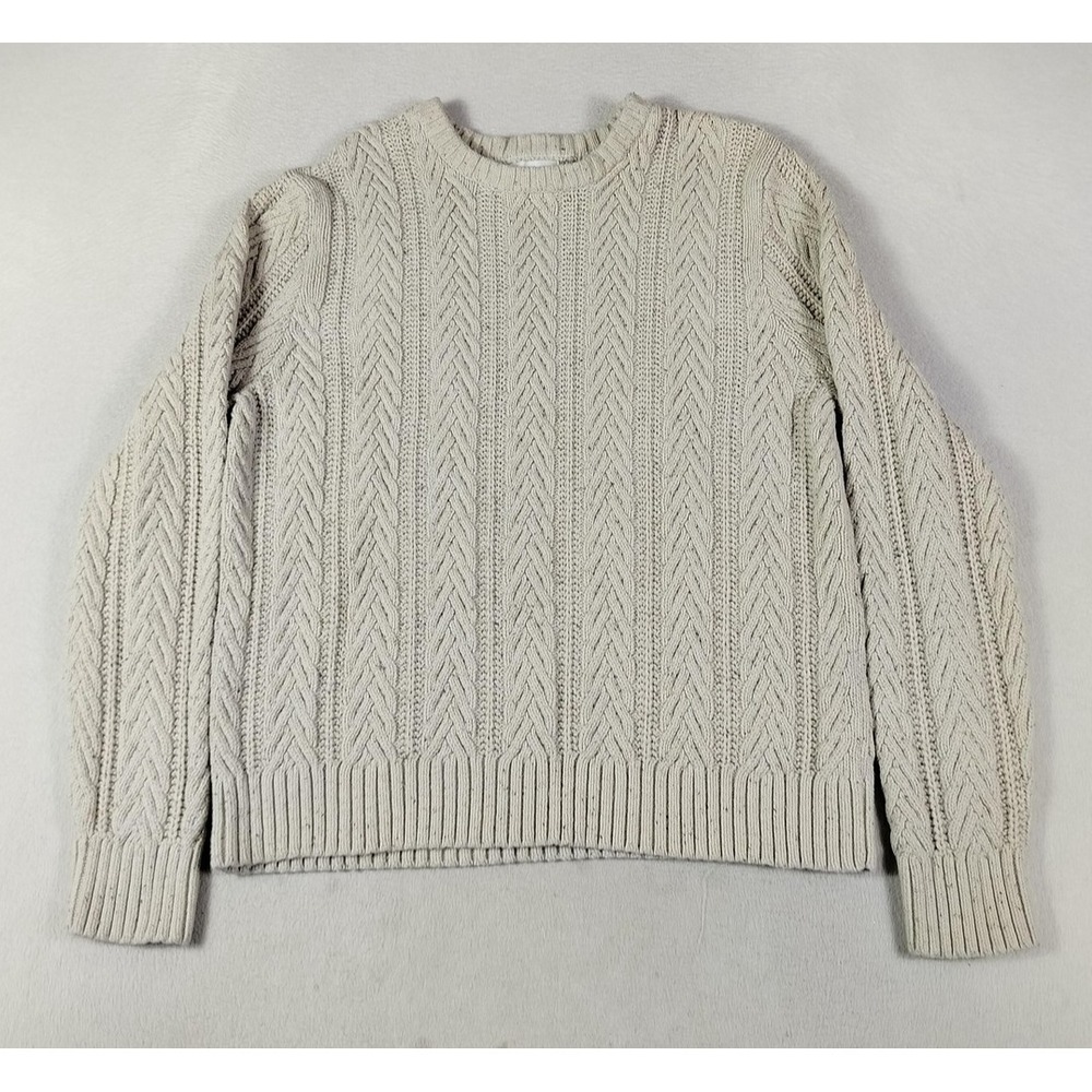 Goodfellow Sweater Mens Large Beige Aran Irish Knit Grandpacore Eclectic Grandpa